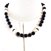 FBT - Black and White Glass Pearls Beaded Necklace - FashionByTeresa